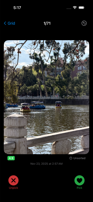 Swipe right to pick, left to reject